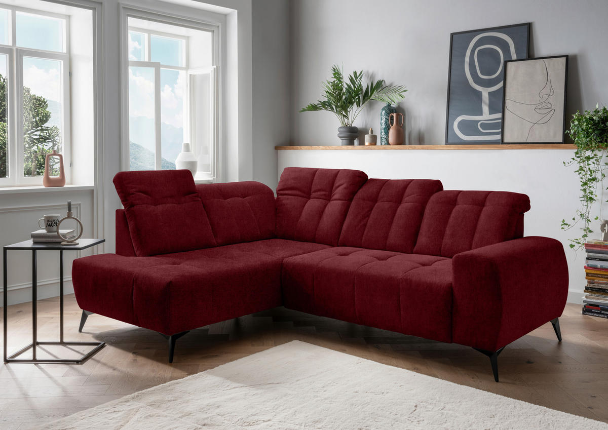 ECKSOFA Bordeaux Mikrofaser  - Bordeaux/Schwarz, MODERN, Textil/Metall (200/261cm) - Livetastic