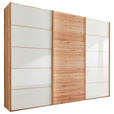 SCHWEBETÜRENSCHRANK 300/217/67 cm 3-türig Weiß, Buchefarben  - Buchefarben/Weiß, Natur, Glas/Holz (300/217/67cm) - Linea Natura