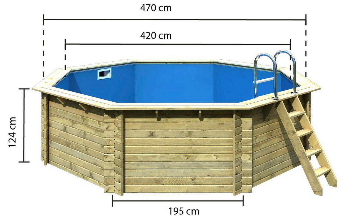 POOL-SET POOL IBIZA 2 OHNE ZUBEHÖR 36589 470/124 cm  - Blau/Naturfarben, Basics, Holz (470/124cm) - Karibu