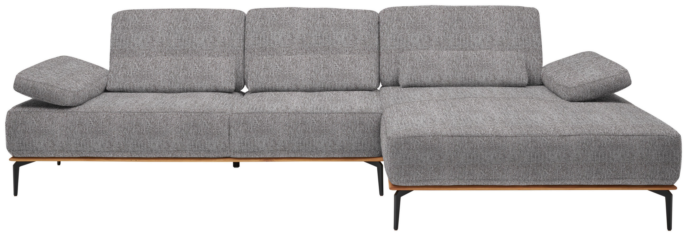 ECKSOFA in Flachgewebe Hellgrau  - Hellgrau/Schwarz, Natur, Holz/Textil (314/176cm) - Valnatura