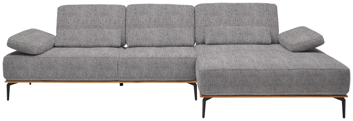 ECKSOFA in Flachgewebe Hellgrau  - Hellgrau/Schwarz, Natur, Holz/Textil (314/176cm) - Valnatura