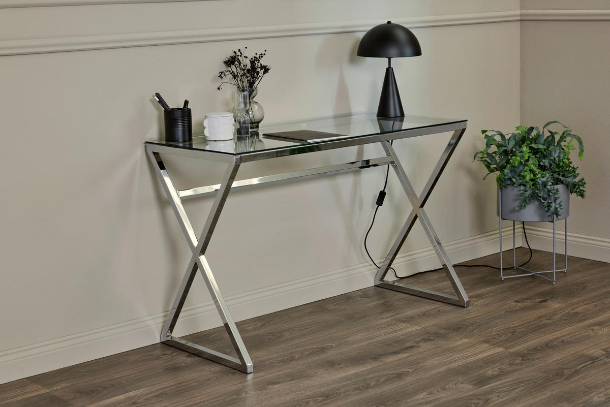 SCHREIBTISCH 110/50/72 cm  in Klar, Chromfarben  - Chromfarben/Klar, MODERN, Glas/Metall (110/50/72cm) - Livetastic