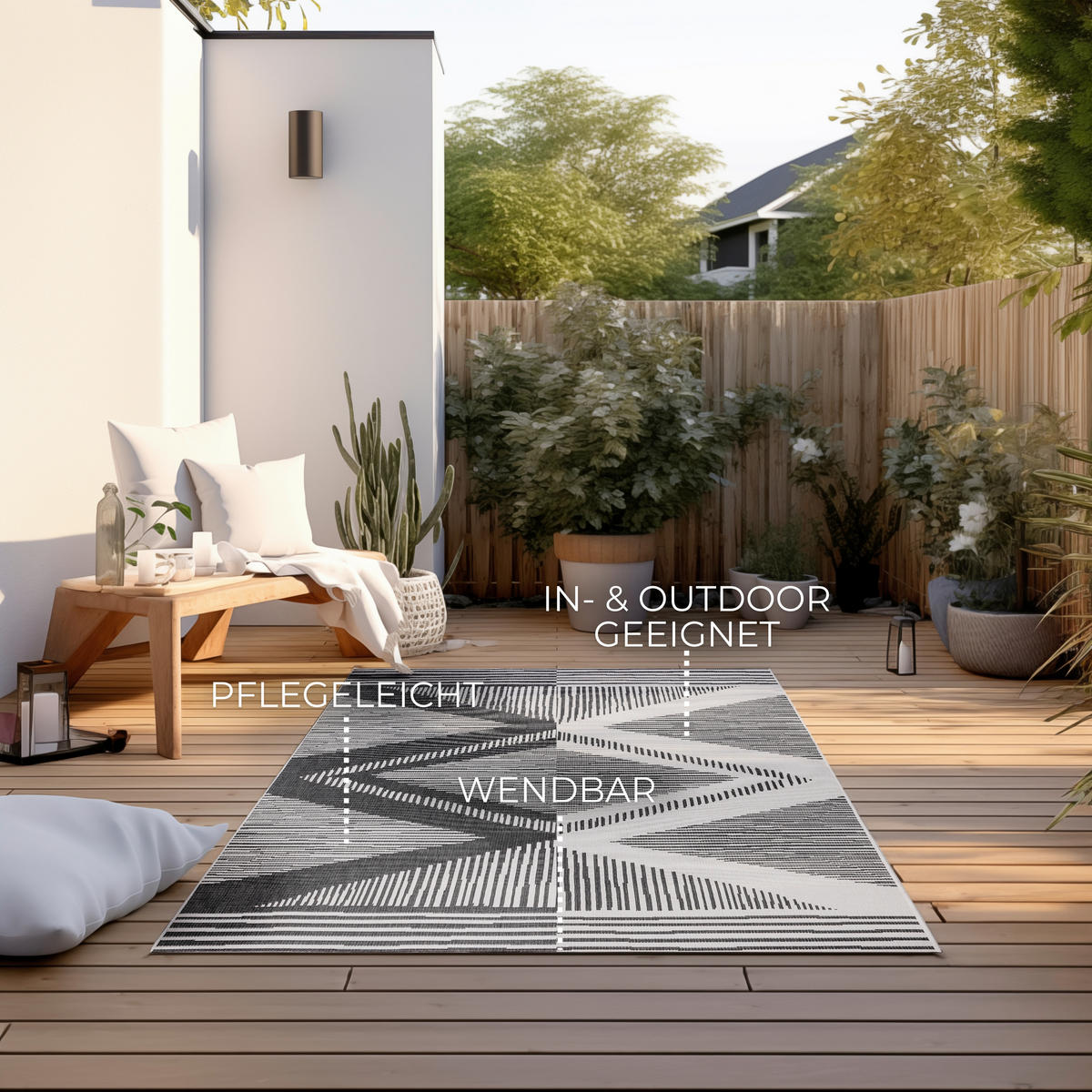 OUTDOORTEPPICH 80/150 cm Gemini Schwarz, Weiß  - Schwarz/Weiß, Design, Kunststoff (80/150cm)