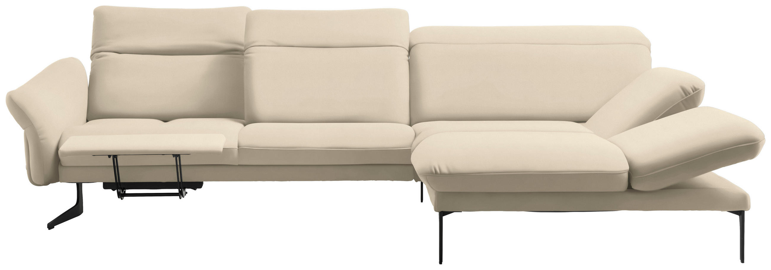 ECKSOFA Creme Echtleder - Anthrazit/Creme, Design, Leder/Metall (299/203cm) - Himolla