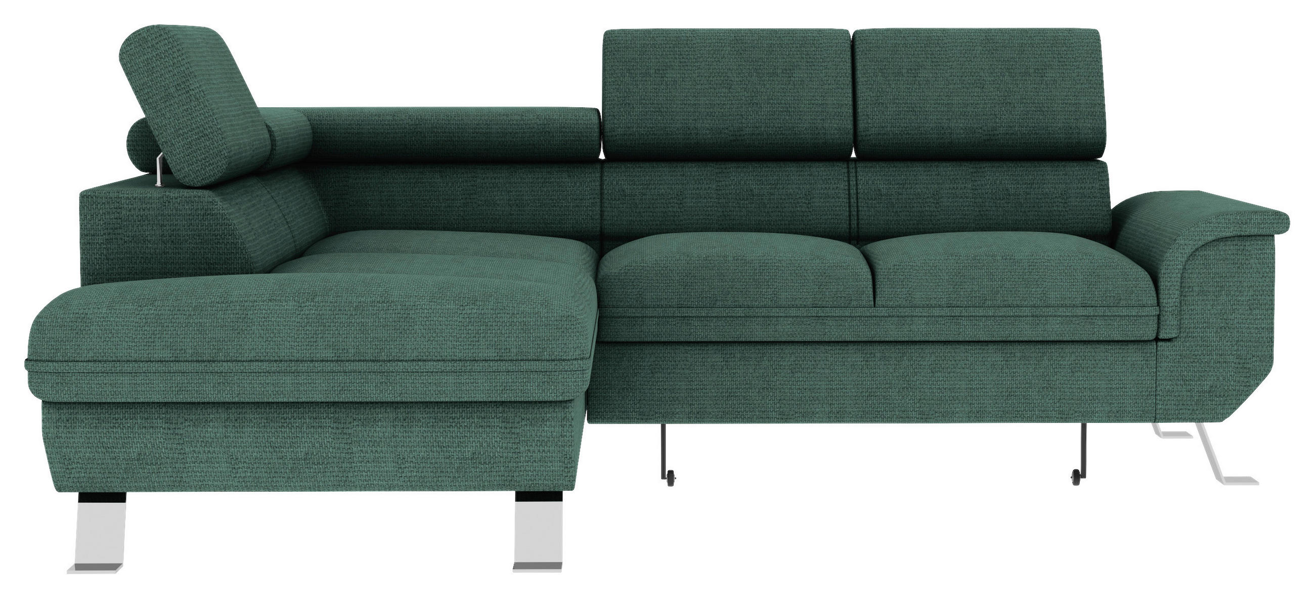 ECKSOFA in Struktur Dunkelgrün  - Dunkelgrün/Silberfarben, Konventionell, Textil/Metall (207/268cm) - MID.YOU