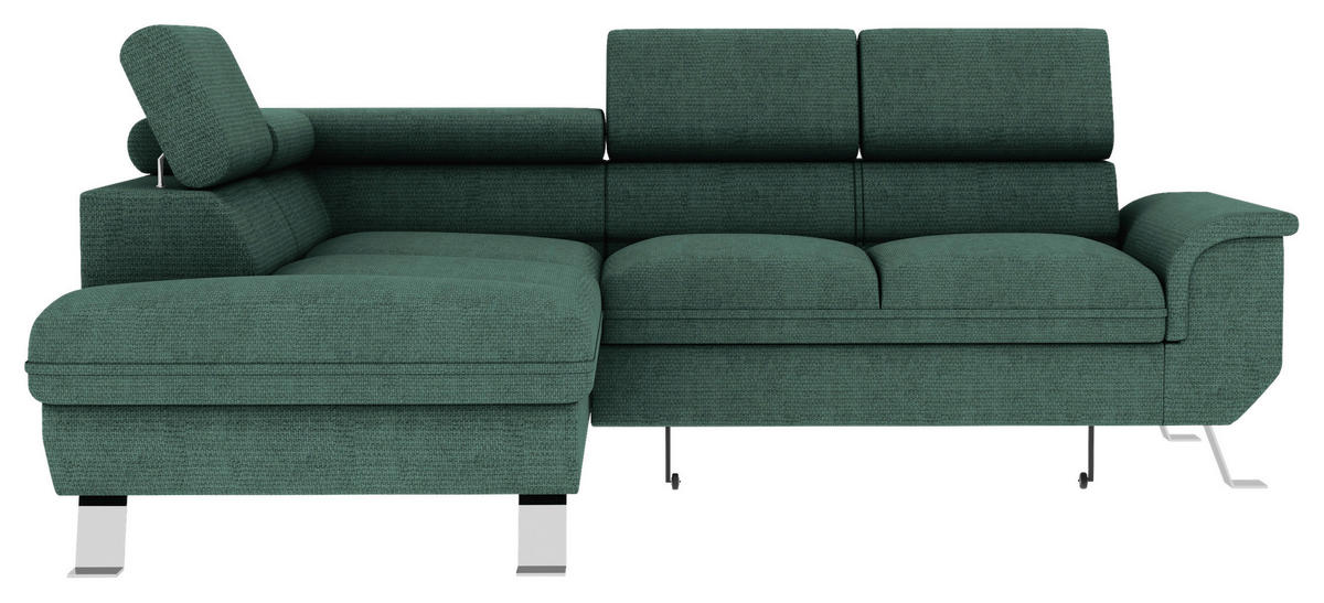 ECKSOFA Dunkelgrün Struktur  - Dunkelgrün/Silberfarben, KONVENTIONELL, Textil/Metall (207/268cm) - Carryhome
