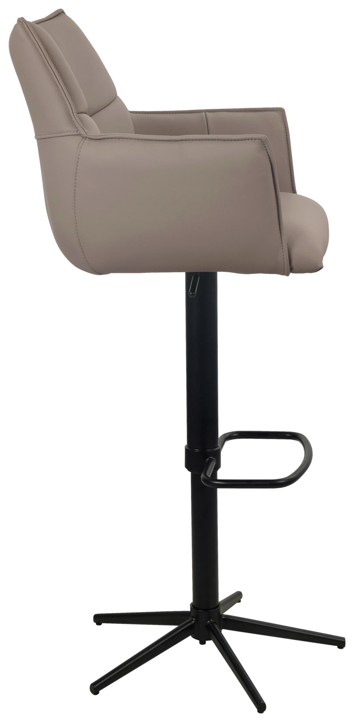 BARHOCKER Echtleder Schwarz, Taupe Eisen Sitzfläche 360° drehbar  - Taupe/Schwarz, Design, Leder/Metall (54/96-121/56cm) - Novel