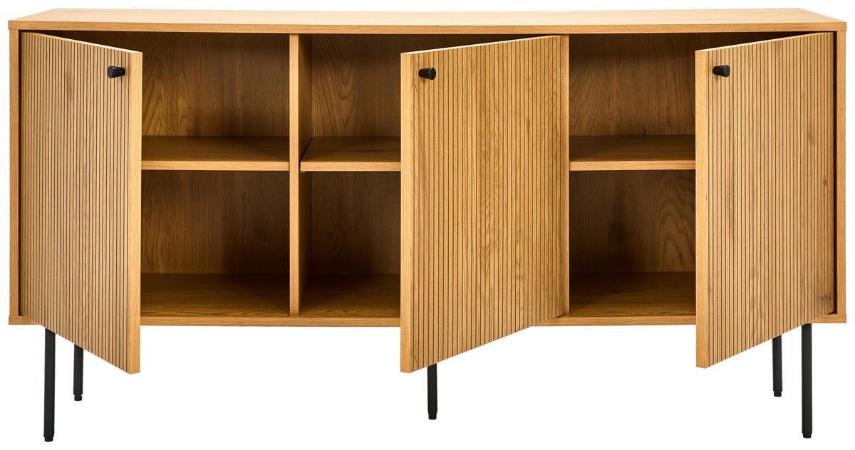 KOMODA S VRATIMA - boja hrasta/crna, Dizajnerski, metal/pločasti materijal (150/75/40cm) - Carryhome