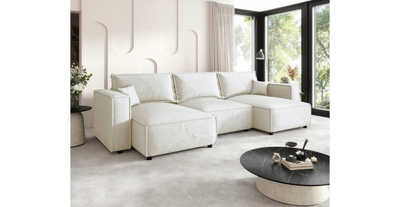 WOHNLANDSCHAFT Creme Webstoff  - Creme/Schwarz, MODERN, Kunststoff/Textil (153/350/153cm) - Xora