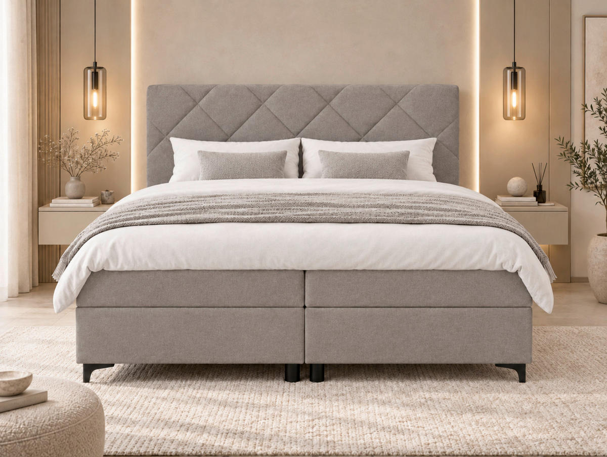 BOXBETT 160/200 cm,  in Taupe, Bettkasten, Topper, H3 + H3 = fest  - Taupe/Schwarz, MODERN, Holz/Textil (160/200cm) - MID.YOU