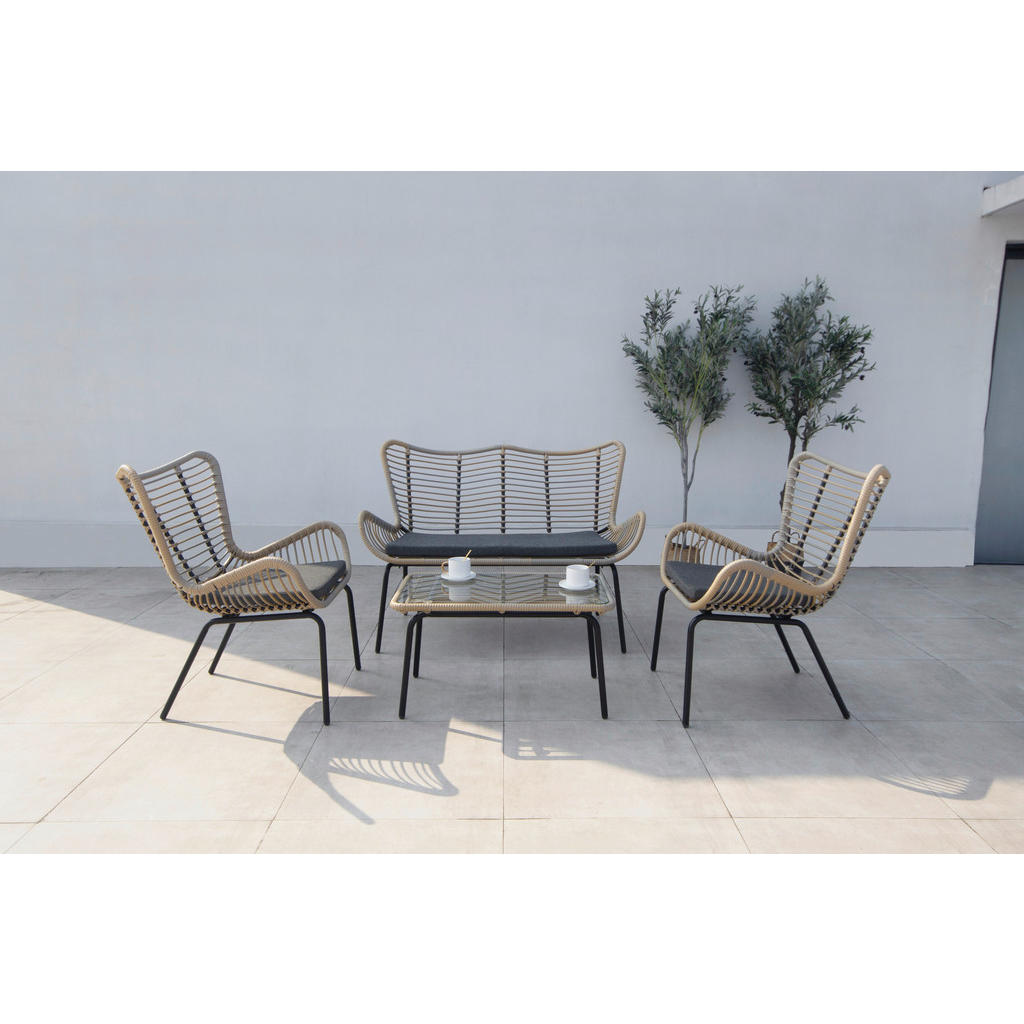 Loungegarnitur 4-tlg Korfu Aus Glas/metall Mit Kissen