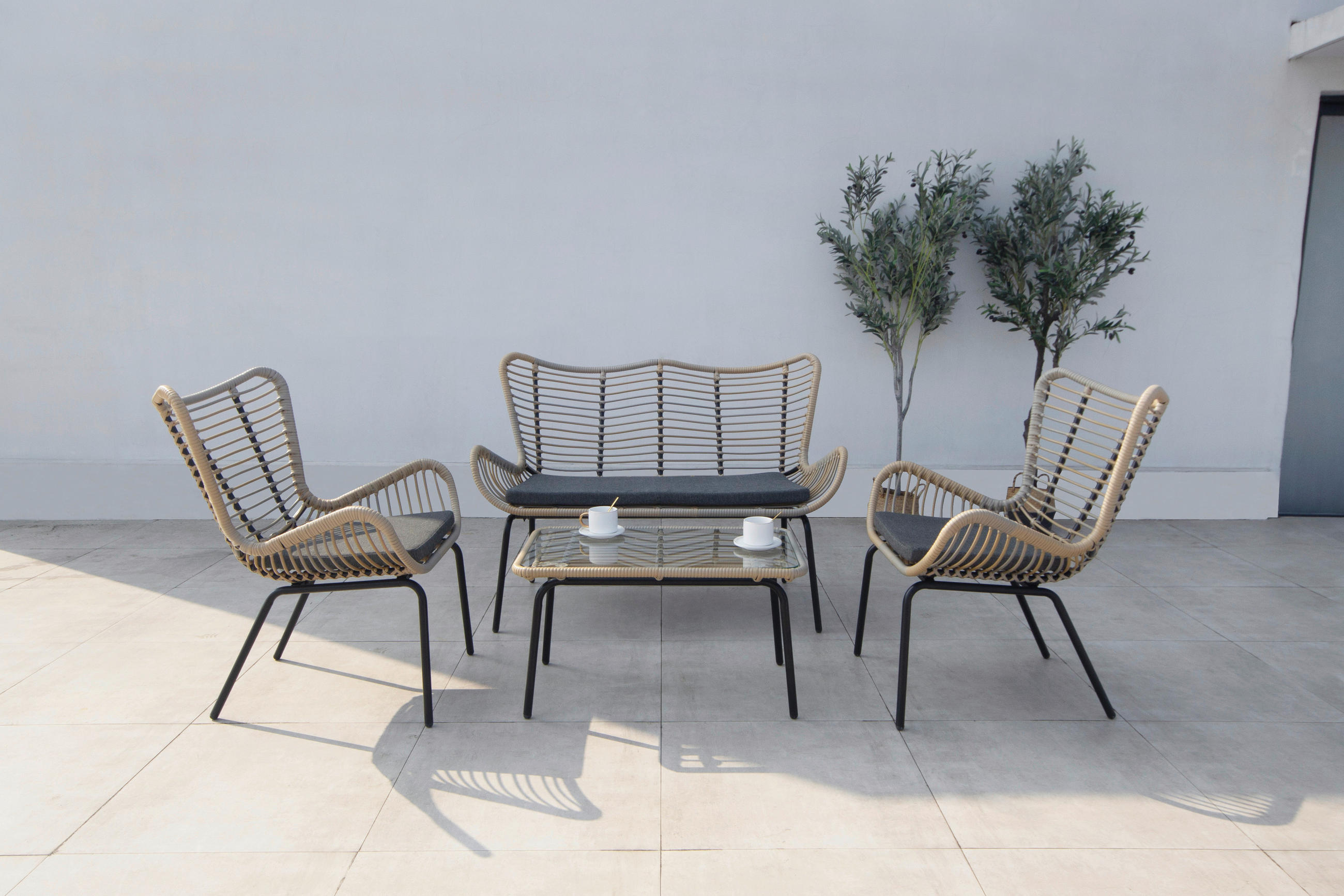 Acamp Loungegarnitur Schwarz, Dunkelgrau, Teak 122x86.5x69 cm