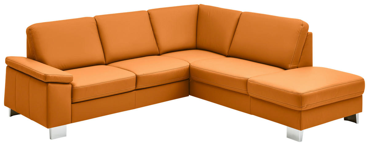 ECKSOFA  in Echtleder Currygelb  248/235 cm  - Currygelb/Alufarben, Design, Leder/Metall (248/235cm) - Beldomo Premium
