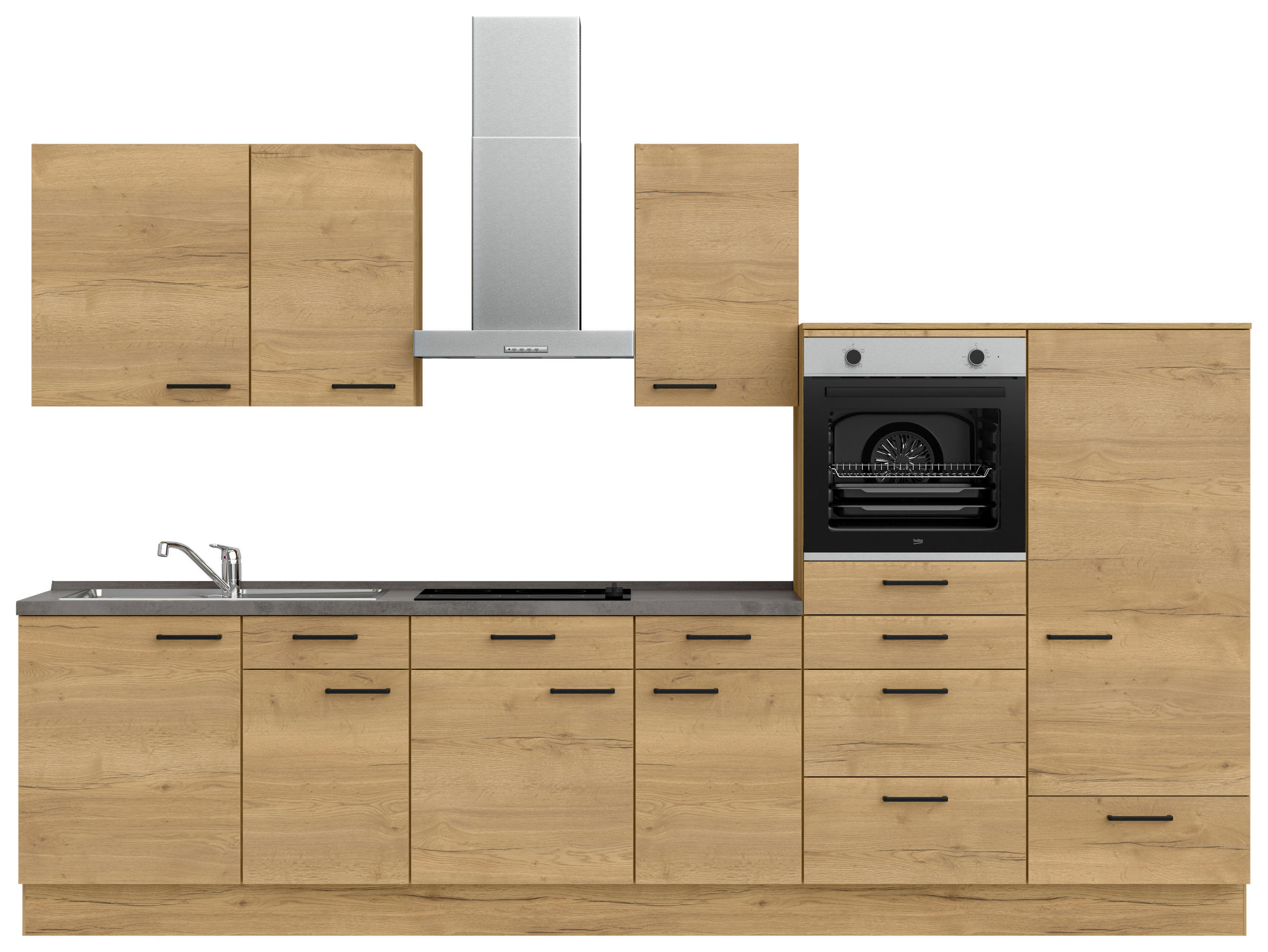 KÜCHENLEERBLOCK 330 cm   in Eichefarben, Schieferfarben  - Schieferfarben/Eichefarben, MODERN, Holzwerkstoff/Metall (330cm) - Nobilia