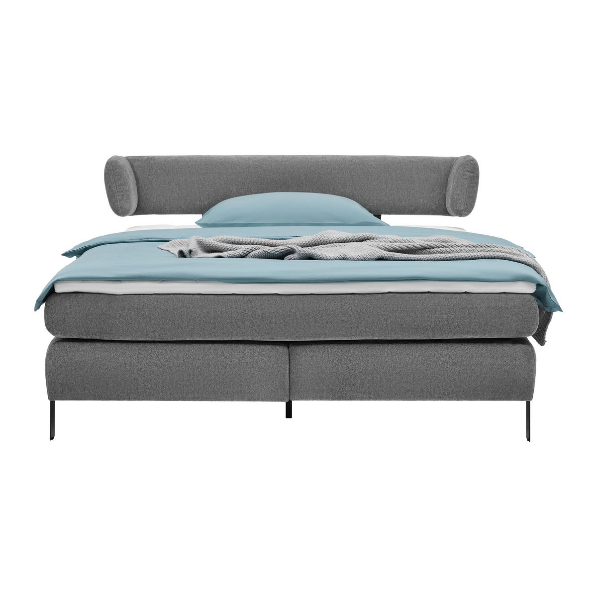 KONTINENTALSÄNG 180/200 cm  i grafitfärgad  - grafitfärgad/svart, Modern, metall/textil (180/200cm) - Visionight