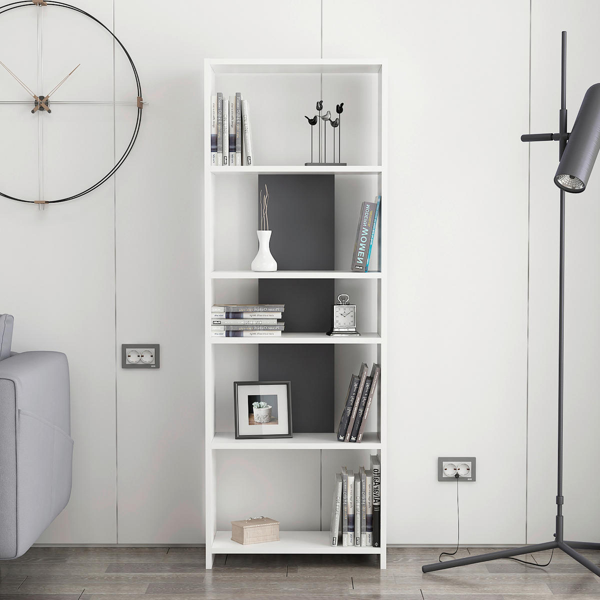 REGAL  56,9/160/25 cm Anthrazit, Weiss  - Weiss/Anthrazit, Design, Holzwerkstoff (56,9/160/25cm) - Livetastic