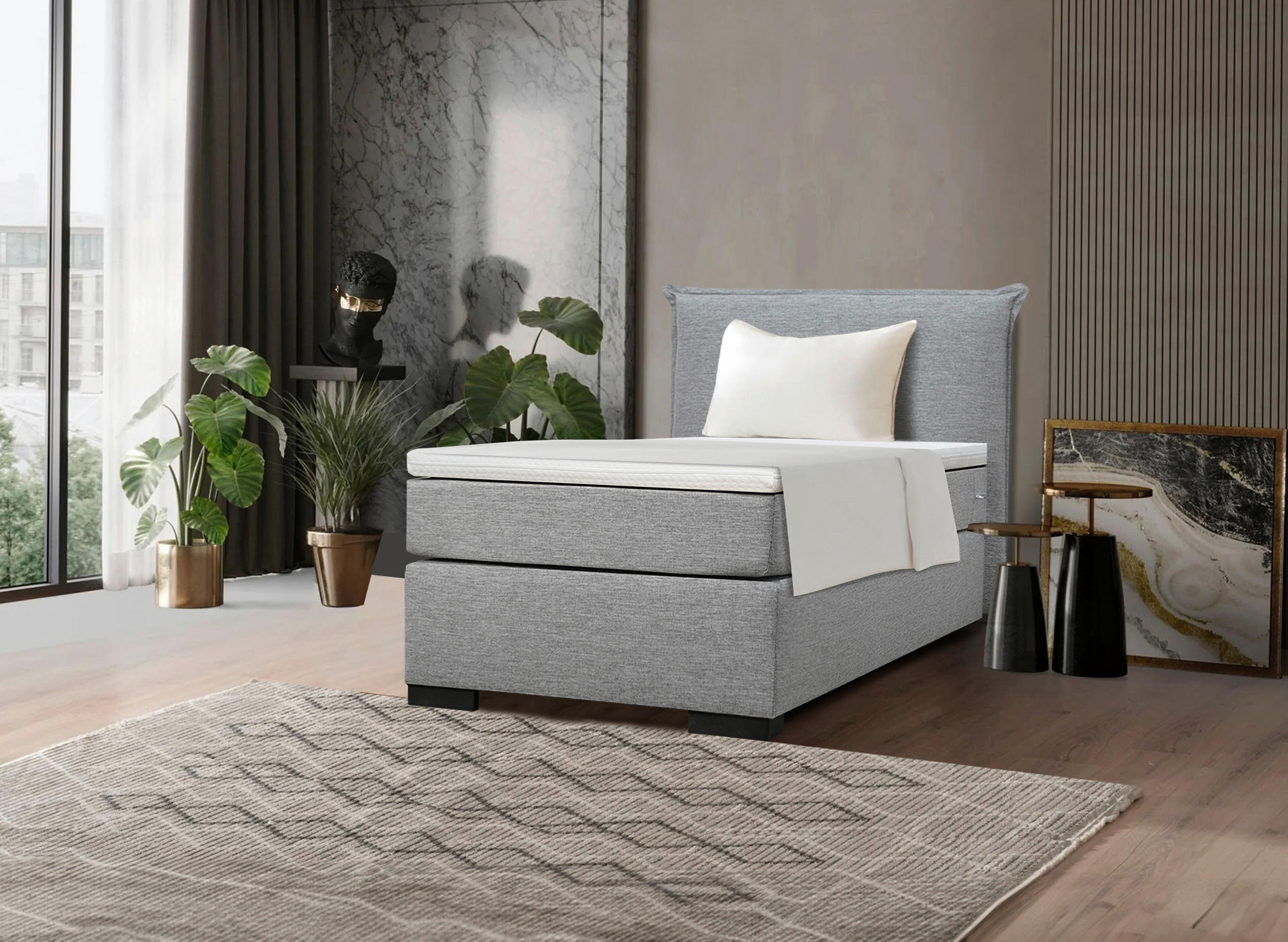 BOXSPRING-ÁGY 90/200 cm  antracit, szürke, bézs, ekrü  - bézs/fekete, Modern, faalapú anyag/karton (90/200cm) - MID.YOU