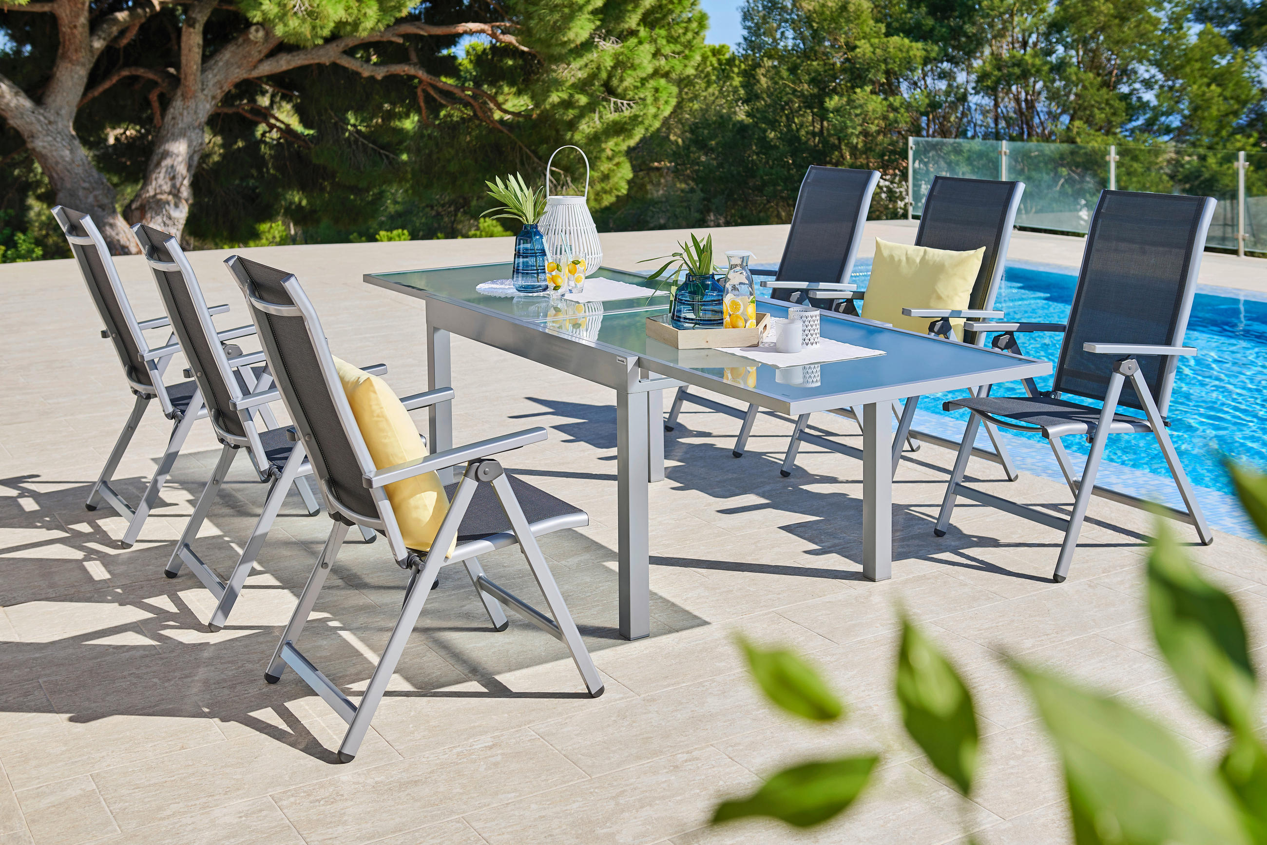 GARTENKLAPPSESSEL in Metall, Kunststoff, Textil Grau, Silberfarben  - Silberfarben/Grau, MODERN, Kunststoff/Textil (58/110/67cm) - Ambia Garden