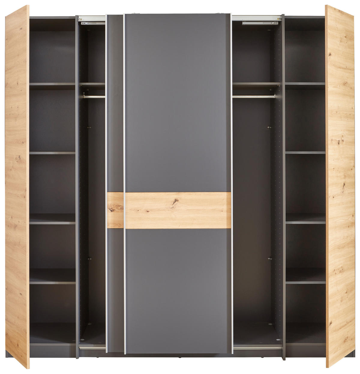 KLEIDERSCHRANK in Graphitfarben, Eiche Artisan  - Silberfarben/Graphitfarben, Konventionell, Holzwerkstoff/Kunststoff (215/211/60cm) - Carryhome