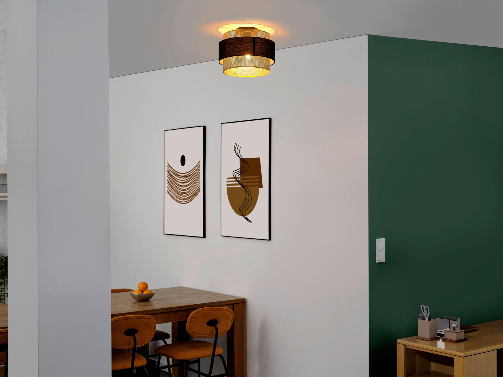 DECKENLEUCHTE 30/23 cm - Goldfarben/Schwarz, KONVENTIONELL, Textil/Metall (30/23cm) - Osram
