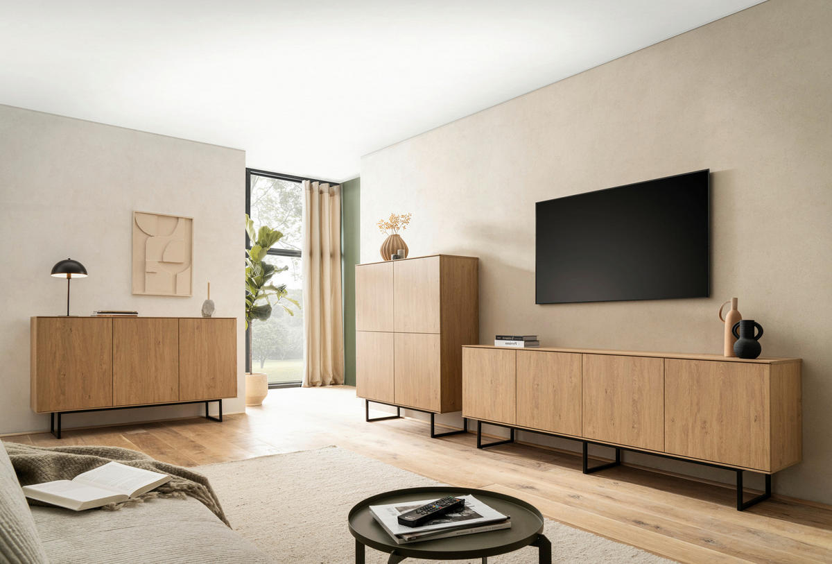 SIDEBOARD  in 150/90/40 cm  - Eichefarben/Schwarz, Design, Holzwerkstoff/Metall (150/90/40cm) - Modante