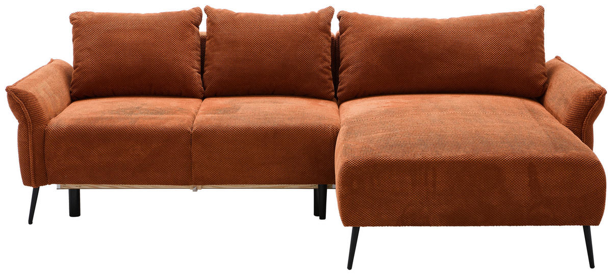 HÖRNSOFFA i chenille rostfärgad  - svart/rostfärgad, Klassisk, metall/textil (255/164cm) - MID.YOU