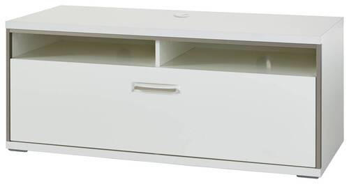 KOMODA POD TELEVIZI, šedá, barvy stříbra, bílá, vysoce lesklá bílá, 124/51/52 cm - bílá/šedá, Design, kov/kompozitní dřevo (124/51/52cm) - Livetastic