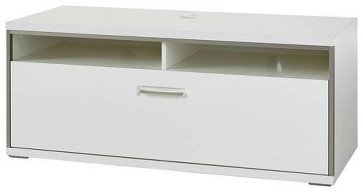 TV-ELEMENT - Weiß Hochglanz/Silberfarben, Design, Holzwerkstoff/Metall (124/51/52cm) - Livetastic