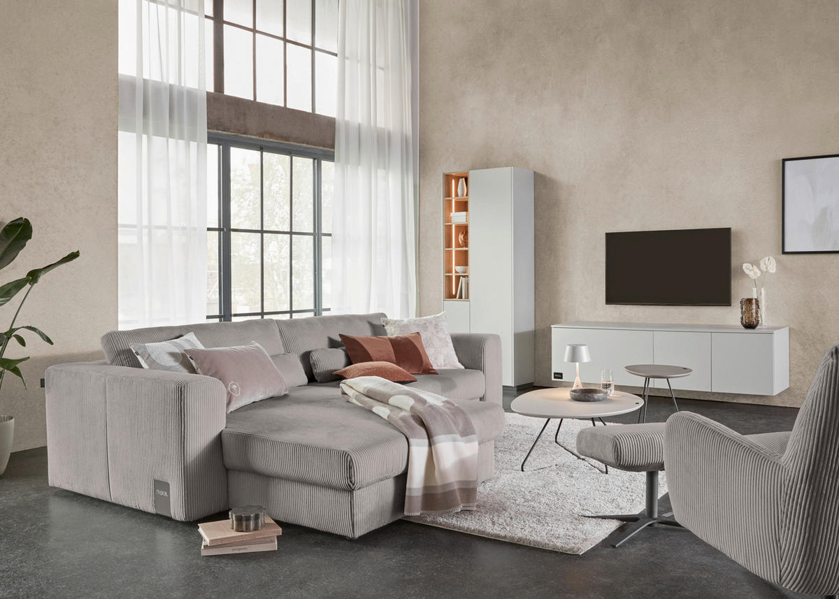ECKSOFA JOOP Grau Cord Rücken echt  - Schwarz/Grau, KONVENTIONELL, Kunststoff/Textil (192/269cm) - Joop!