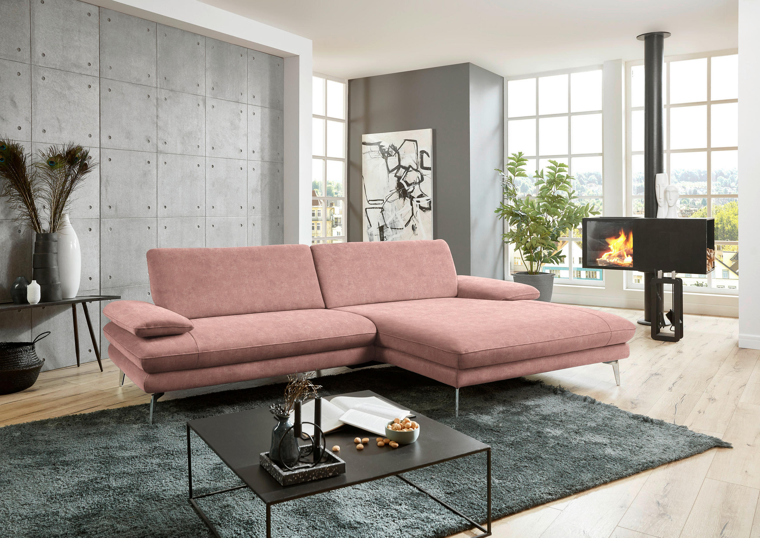 ECKSOFA in Velours Flieder  - Flieder/Schwarz, Design, Textil/Metall (284/184cm) - Dieter Knoll