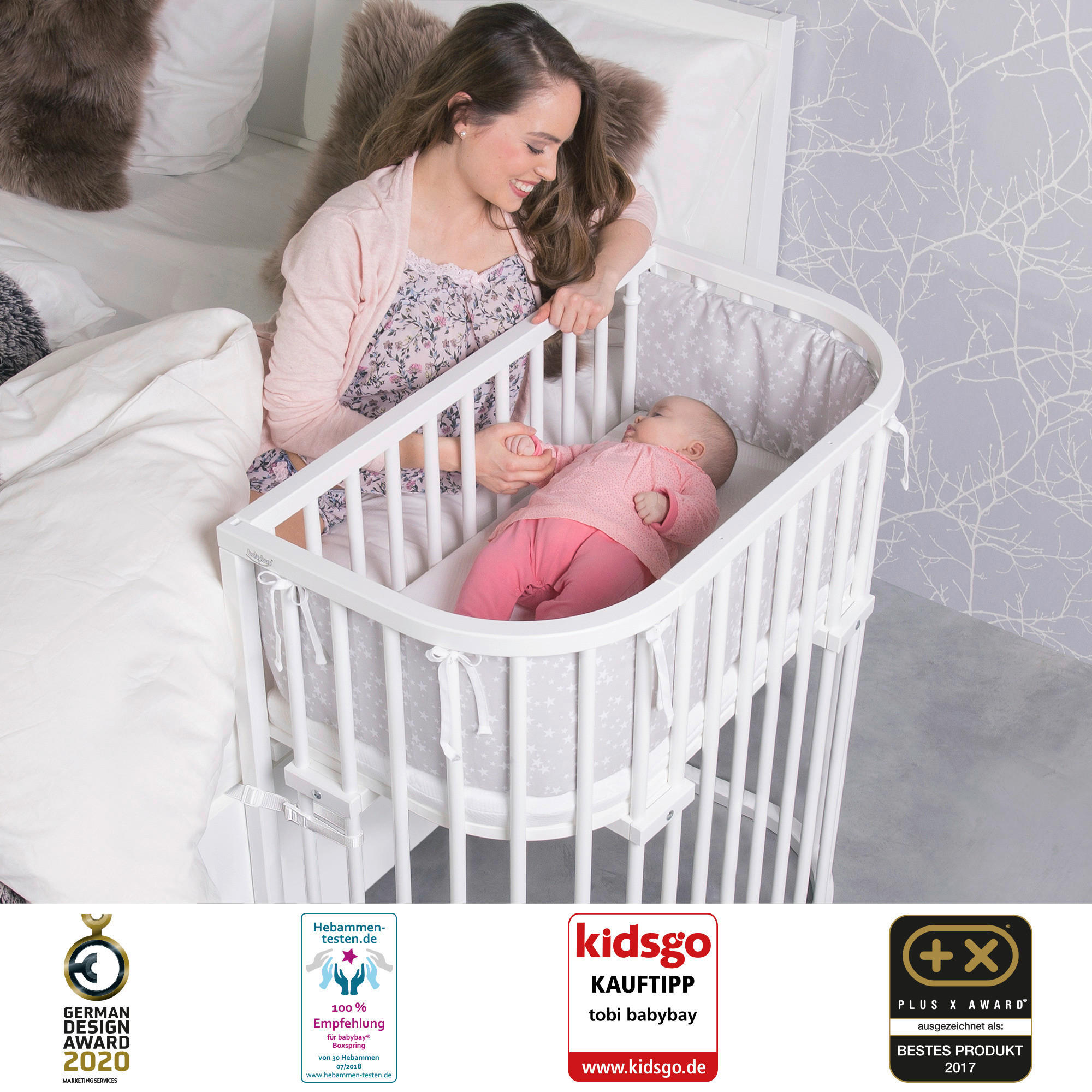 BEISTELLBETT Boxspring Comfort Plus  - Weiß, Basics, Holz (56,5/96,5/96cm) - Babybay