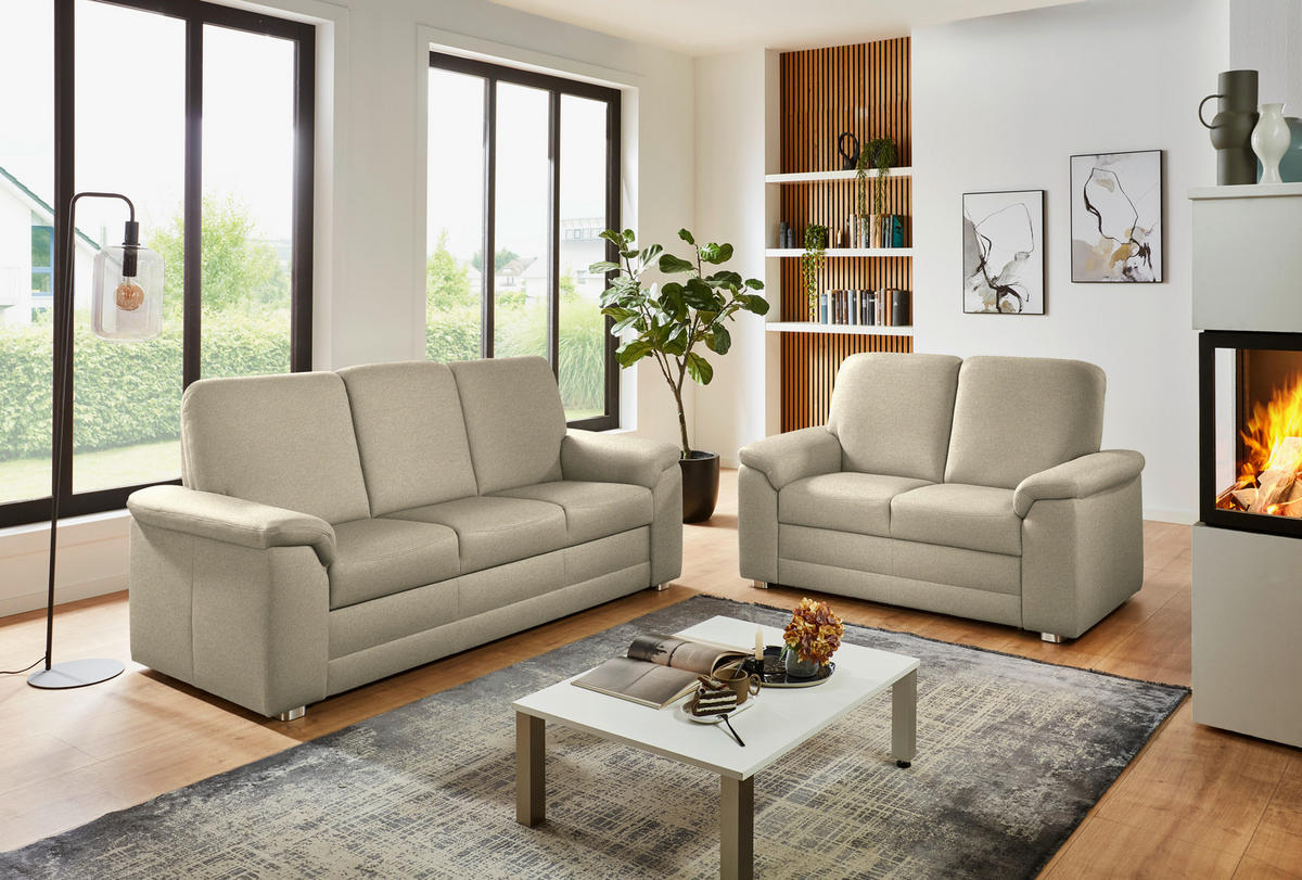2-SITZER-SOFA Chenille Sandfarben  - Sandfarben/Alufarben, Konventionell, Textil/Metall (156/96/89cm) - Beldomo Comfort