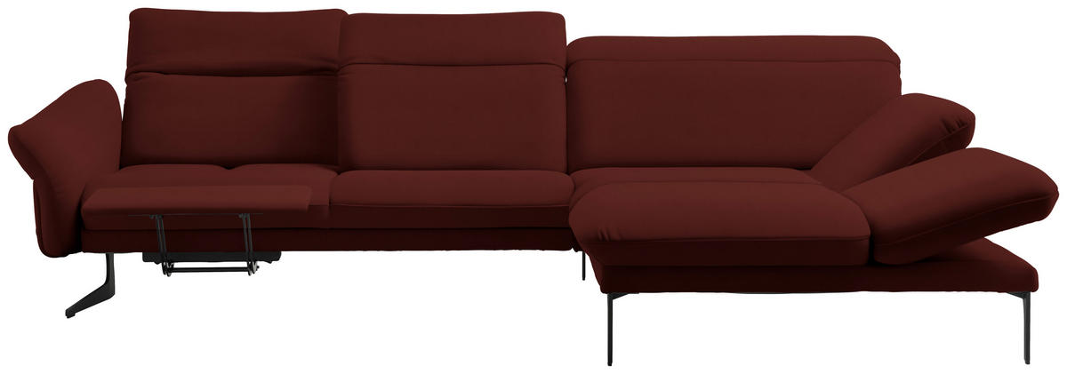 ECKSOFA Dunkelrot Echtleder  - Anthrazit/Dunkelrot, Design, Leder/Metall (299/203cm) - Himolla
