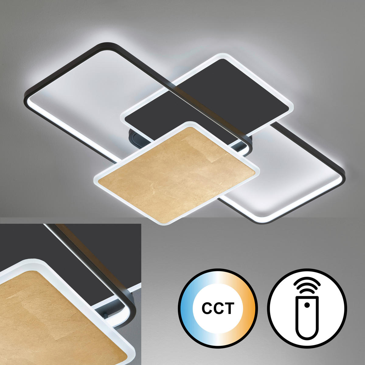 STROPNÉ LED SVIETIDLO, 55/90 cm  - biela/zlatá, Design, kov/plast (55/90cm)