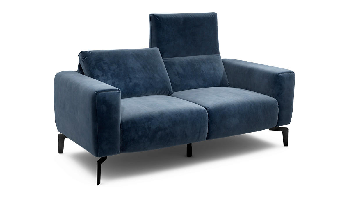 2-SITZER-SOFA Samt Dunkelblau  - Schwarz/Dunkelblau, Design, Textil/Metall (180/86/86-94cm) - SENSOO
