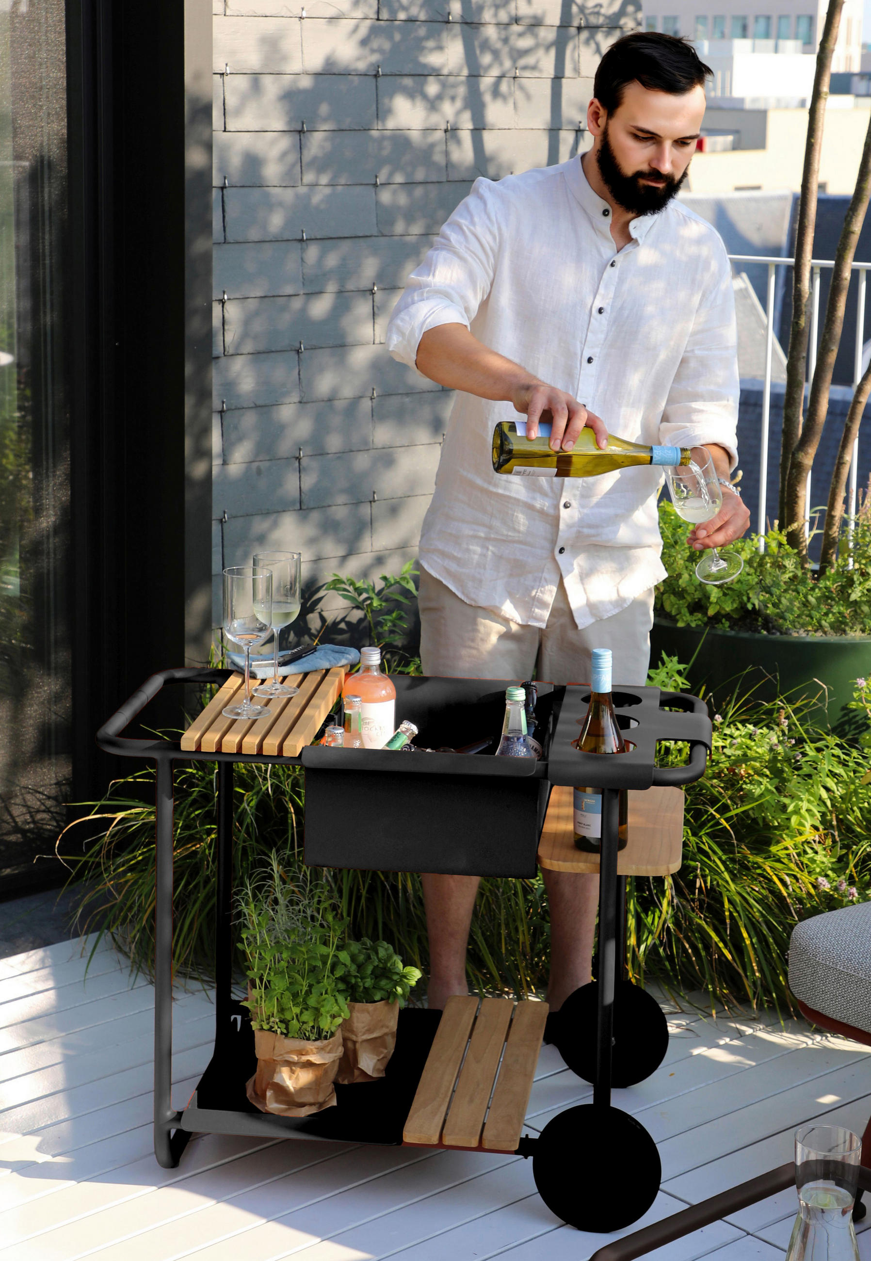 Thumbnail - Zebra  Garten-Servierwagen Somerset, Graphit, Teak, Holz, Metall, Teakholz, rechteckig, Rundrohr, 51.5x68x90.5 cm, Staur...