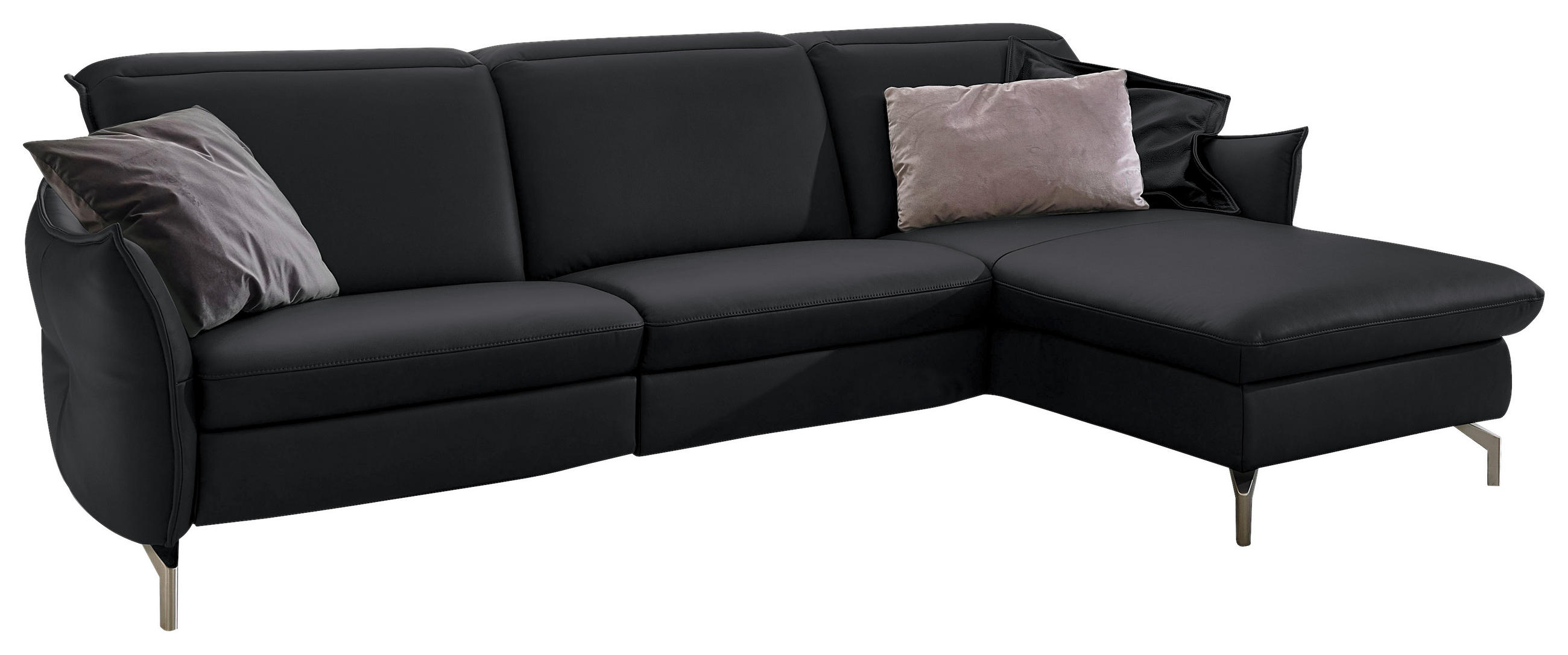 ECKSOFA Schwarz Echtleder  - Schwarz/Nickelfarben, MODERN, Leder/Metall (263/179cm) - Livetastic