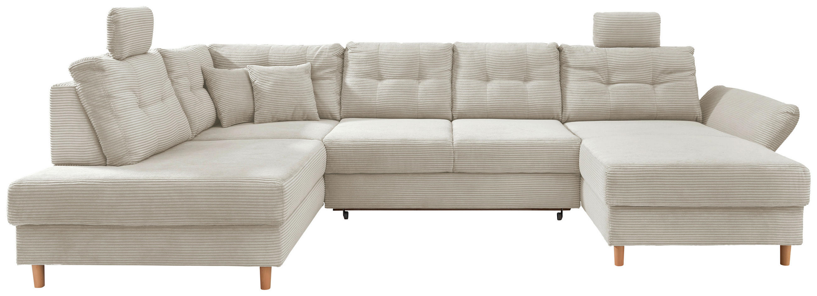 WOHNLANDSCHAFT Beige Cord  - Beige/Naturfarben, MODERN, Holz/Textil (206/338-352/176cm) - Livetastic