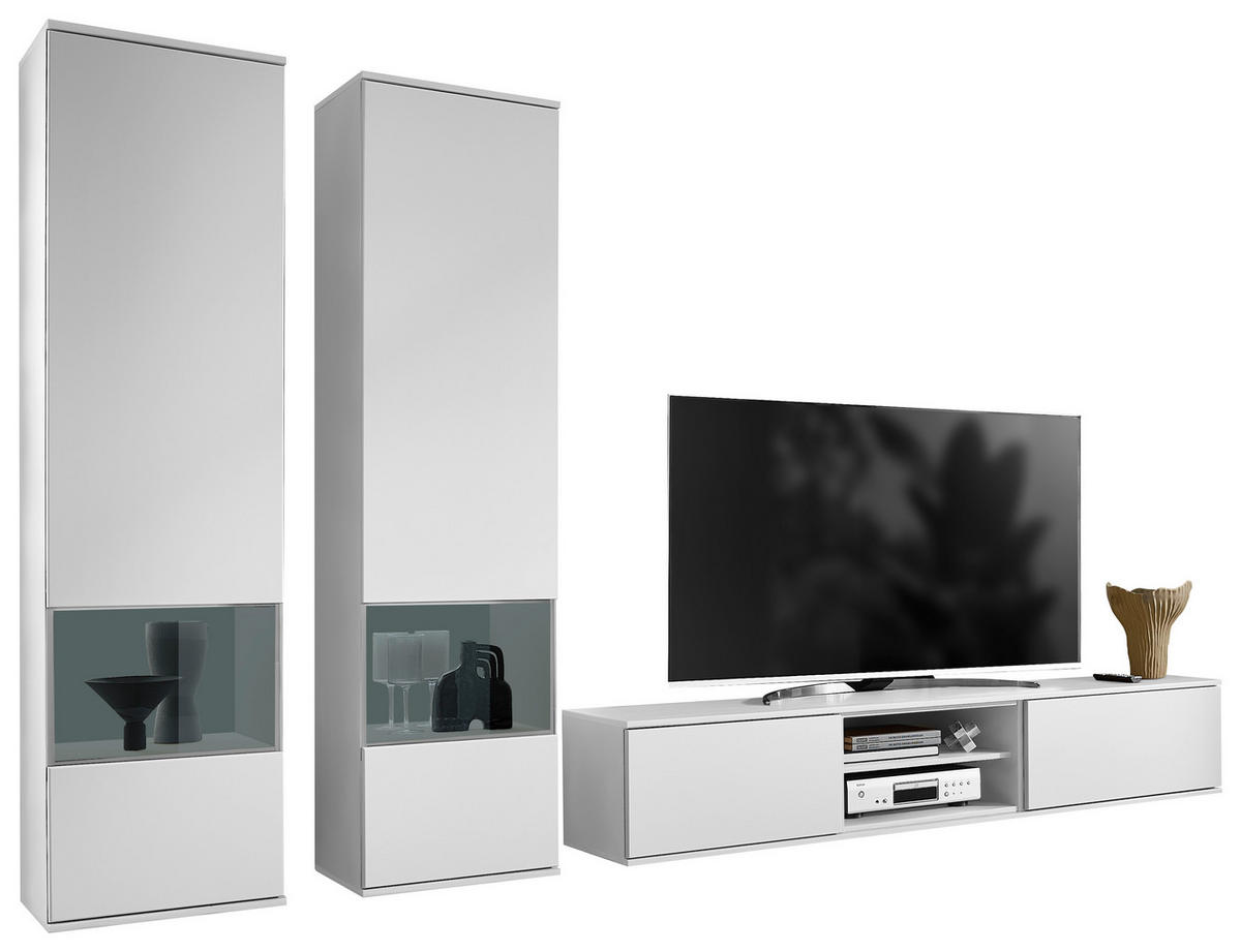 WOHNWAND  in Weiß  315/215/40 cm  - Weiß, KONVENTIONELL, Glas/Holzwerkstoff (315/215/40cm) - Venda