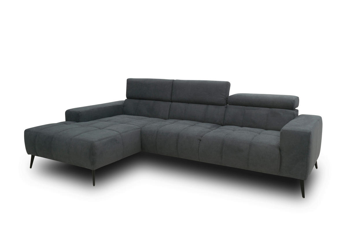 ECKSOFA TRENTO Dunkelgrau Mikrofaser Rücken echt, Kopfteilverstellung  - Dunkelgrau/Schwarz, MODERN, Textil/Metall (175/287cm) - MID.YOU