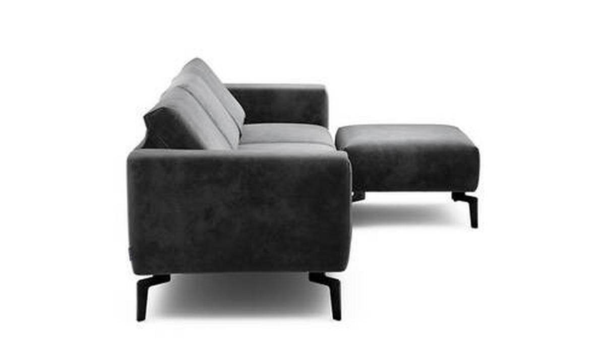 Dreisitzer inkl. Hocker in Samt Anthrazit  - Anthrazit/Schwarz, Design, Textil/Metall (250/86/86-94cm) - SENSOO