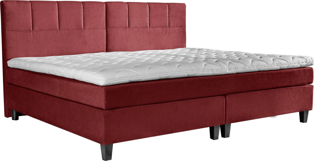 BOXSPRINGBETT 240/200 cm,  in Rot, Matratze, Topper, H2 + H3 = mittel + fest  - Wengefarben/Rot, Trend, Holz/Textil (240/200cm) - Esposa