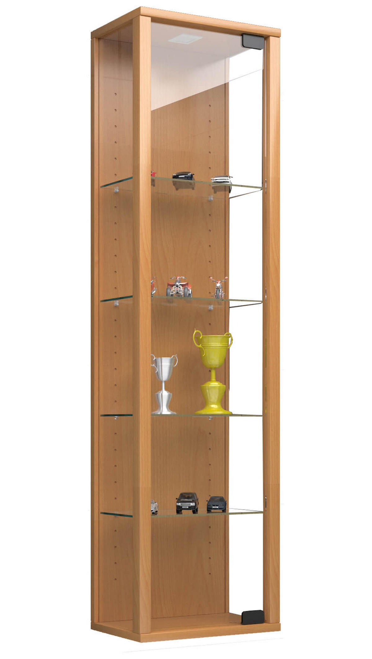 VISEČA VITRINA, barve bukve - črna/barve bukve, Design, umetna masa/steklo (33/113/18cm) - MID.YOU