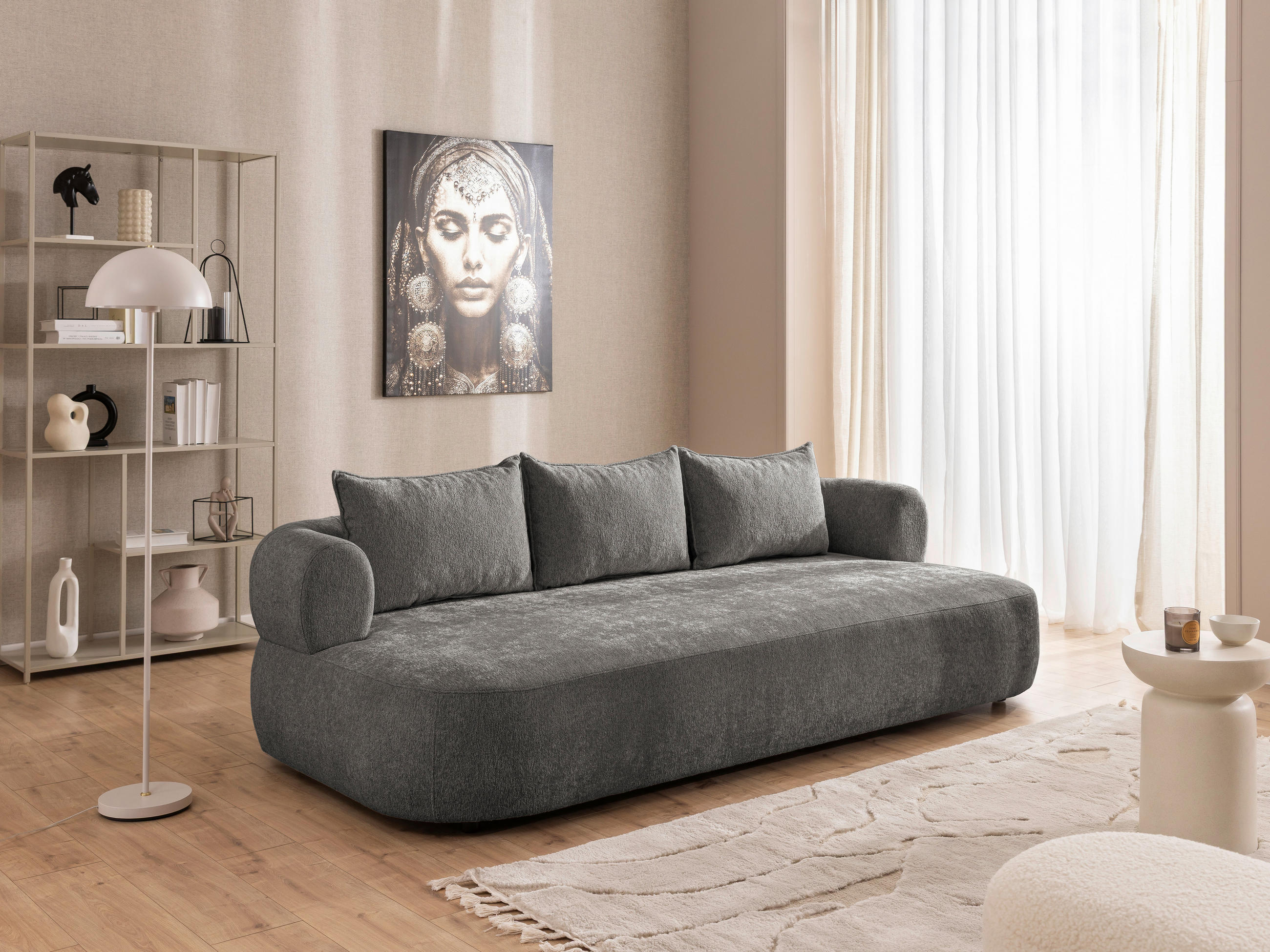 BIGSOFA in Chenille Anthrazit - Anthrazit/Schwarz, Design, Kunststoff/Textil (240/76/122cm) - Livetastic