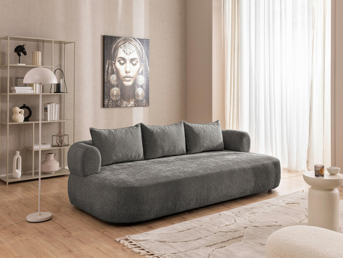 BIGSOFA in Chenille Anthrazit  - Anthrazit/Schwarz, Design, Kunststoff/Textil (240/76/122cm) - Livetastic