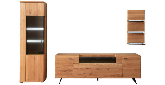 WOHNWAND 3-teilig  in Wildeiche  305/209/50 cm  - Wildeiche/Anthrazit, Natur, Glas/Holz (305/209/50cm) - Linea Natura