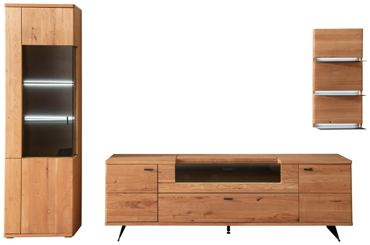 WOHNWAND 3-teilig  in Wildeiche 305/209/50 cm  - Wildeiche/Anthrazit, Natur, Glas/Holz (305/209/50cm) - Linea Natura