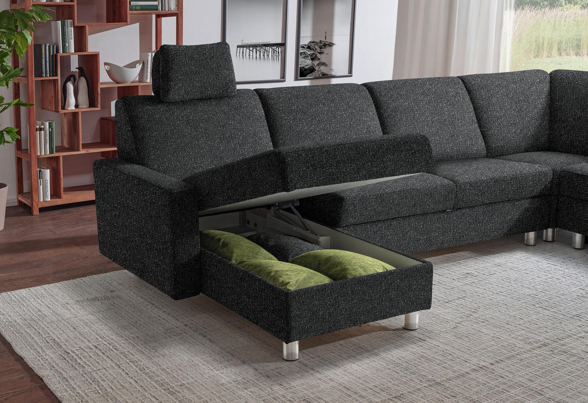 WOHNLANDSCHAFT  in Mikrovelours Anthrazit  - Anthrazit/Alufarben, KONVENTIONELL, Textil (158/323/237cm) - Sedda