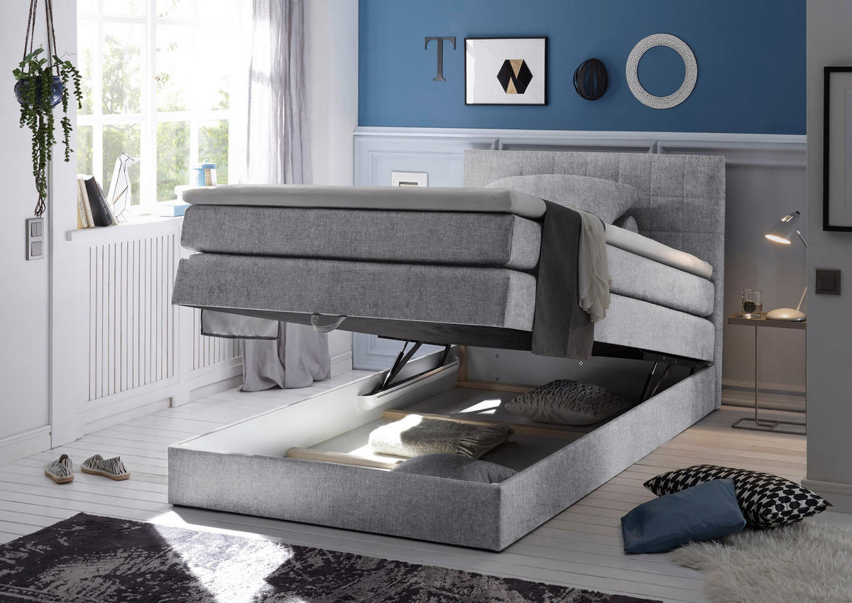 POSTELJA BOXSPRING 140 cm   x 200 cm  , tekstil svetlo siva  - črna/svetlo siva, Design, umetna masa/tekstil (140/200cm) - Xora