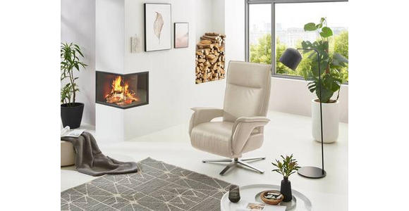 FERNSEHSESSEL Lederlook (vegan) Ecru - Ecru/Edelstahlfarben, MODERN, Textil/Metall (77/116/80cm) - Cantus